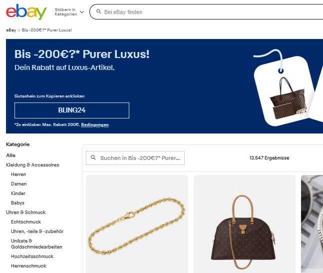 20 % Rabatt auf Luxus Artikel bei EBAY   Coupon: BLING24