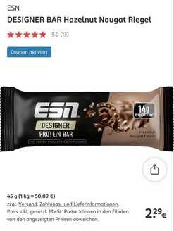 ESN Protein Riegel bei Rossmann in verschiedene sorten 1,65€ statt  2,29€