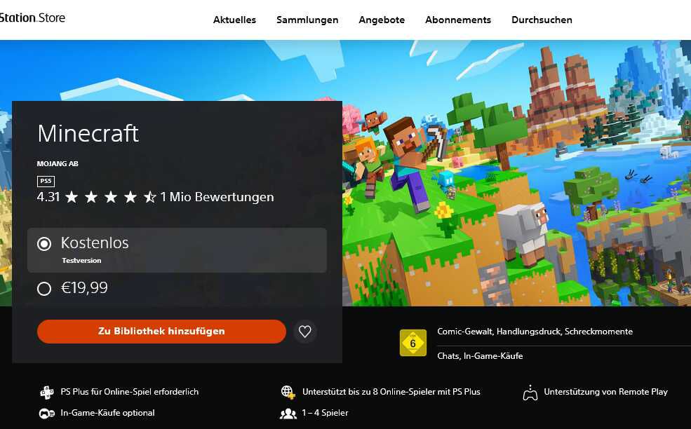 MINECRAFT PS4 Update auf PS5   kostenloses Upgrade