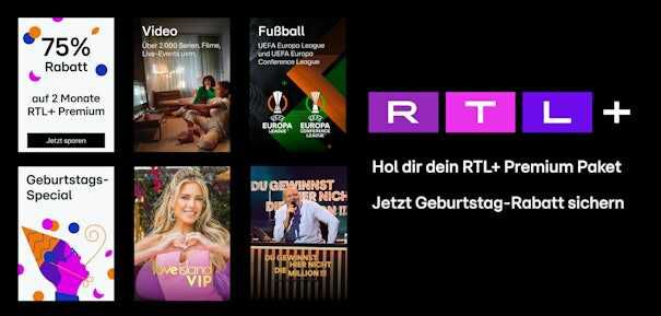 72% Rabatt!  RTL+ Premium » 2 Monate streamen für 4,99€  Nur kurz!