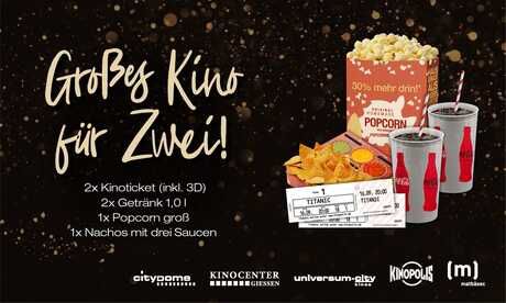 2 Kinotickets mit Popcorn, Nachos und Getränken bei KINOPOLIS (48% sparen)