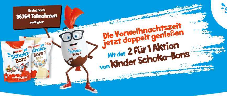 kinder Schoko Bons: 2 für 1 Aktion (50% Cashback)