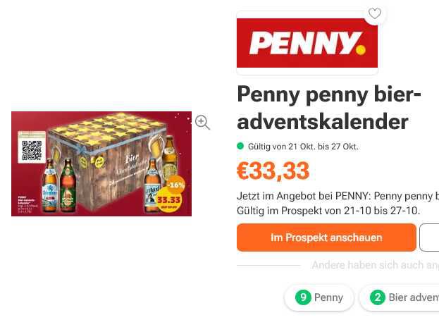 PENNY: Bier Adventskalender 33,33€ statt  39,99€