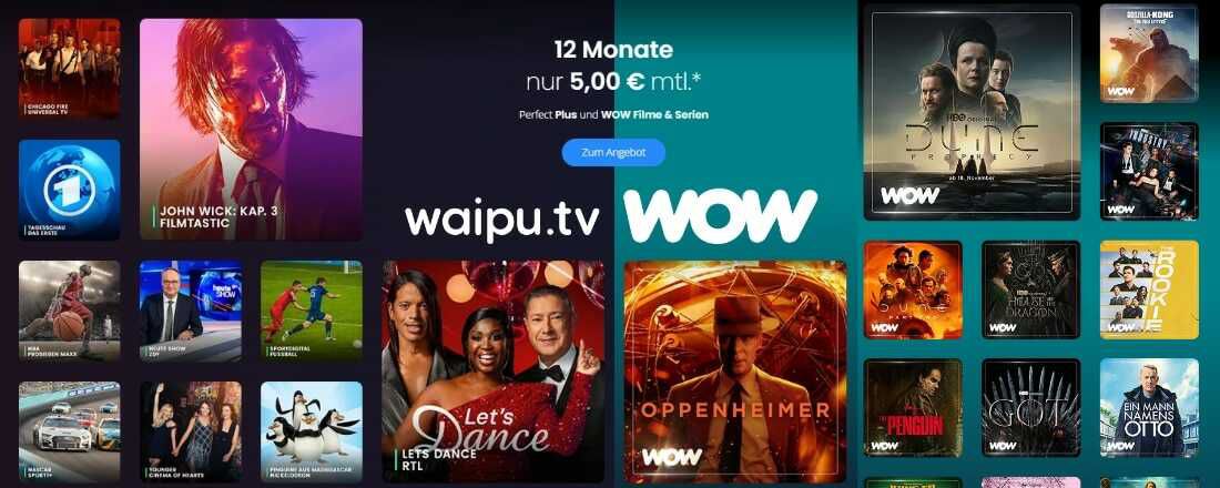 WOW Filme & Serien (ehemals Sky) für nur 5€ im Monat + 12 waipu.tv