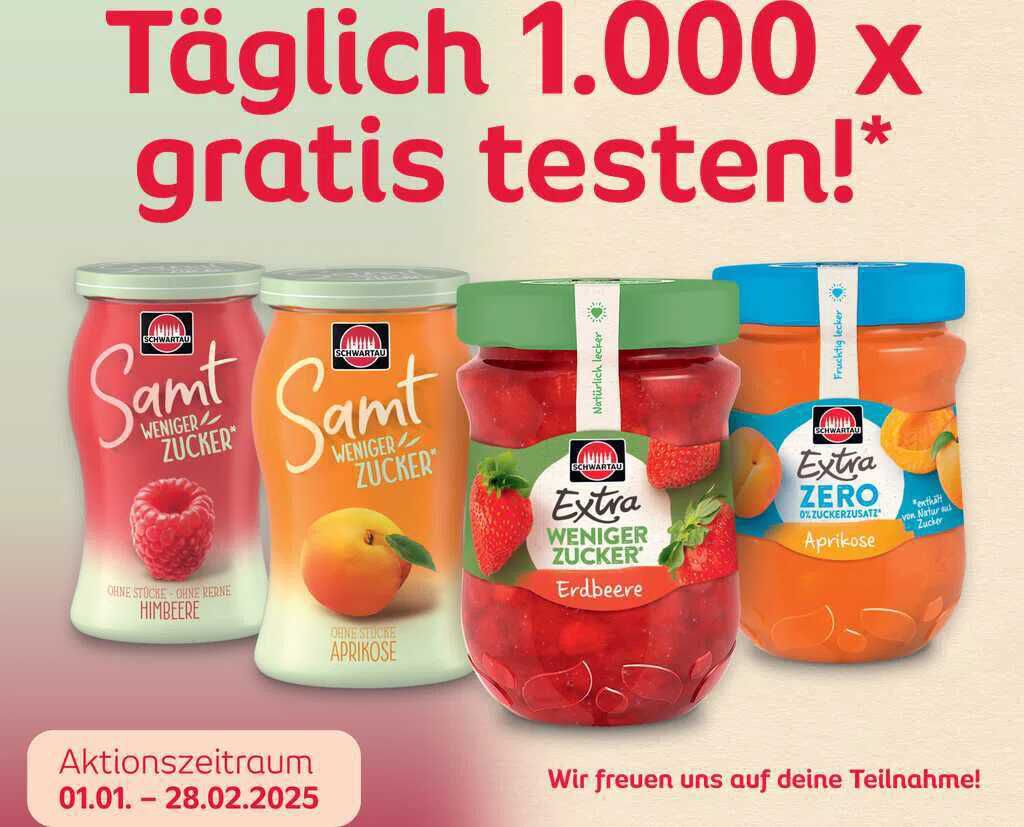 Schwartau weniger Zucker/Zero gratis testen (Cashback)