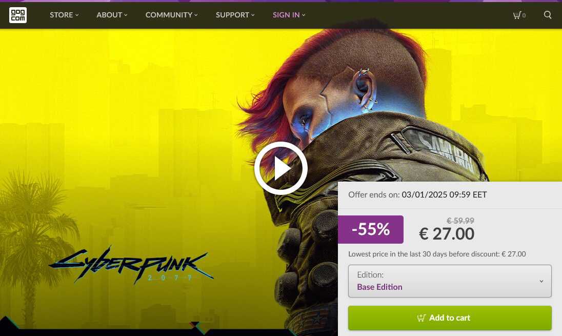 Cyberpunk 2077 27€ statt  30,25€