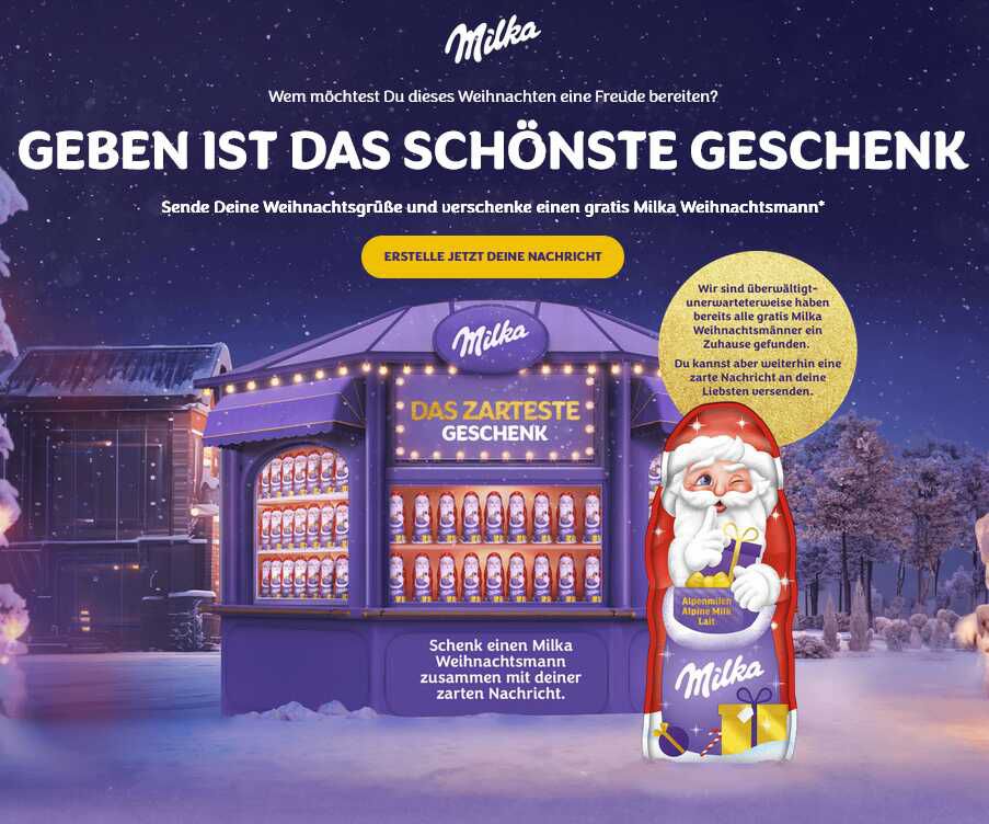 Freebie: Milka Weihnachtsmann verschenken (bis 31.12.2024)