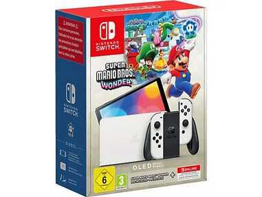 NINTENDO Switch – OLED Modell (weiß) + Super Mario Bros. Wonder +12 M Nintendo Switch Online 299€ statt  325,90€