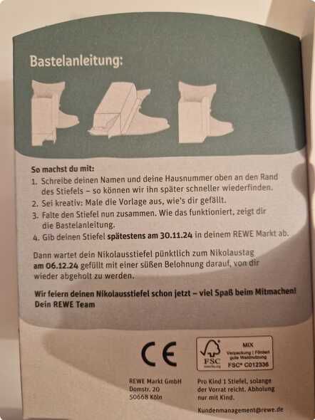 Rewe Nikolaus Stiefel Aktion für Kinder (kein Link)