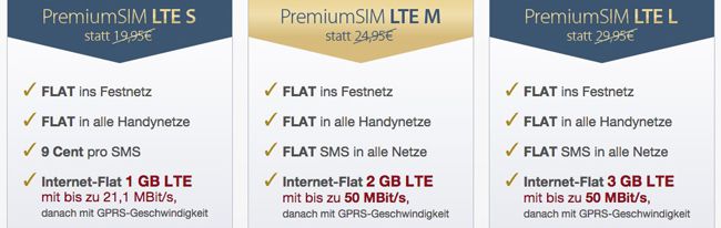 Flexible LTE Tarife Bei PremiumSIM - Z.B. Allnet-Flat + 1GB LTE Für 13,49€