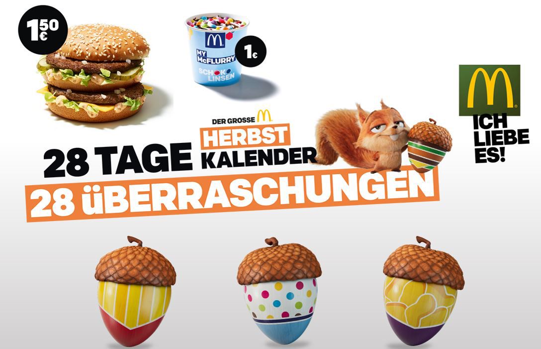 Info! McDonalds Herbst Kalender - heute mit der App: 20 Chicken McNugget für 4€