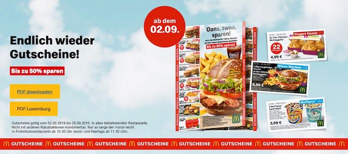 Endlich wieder Gutscheine: McDonalds Gutscheine bis zum 29. September 2019