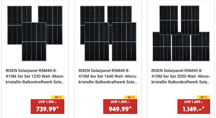 RISEN Solarpanel-Sets Je 410 W - Z.B. 2er Set Für 499,99€ (statt 550€)