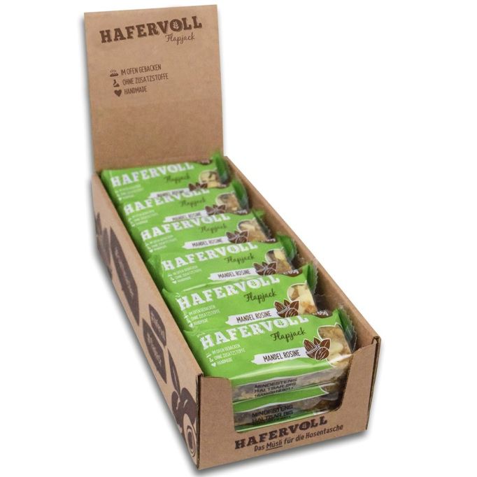 18x HAFERVOLL Flapjack Mandel Rosine Müsliriegel für 18€ (statt 32€)